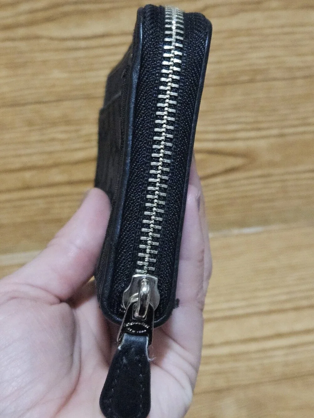 Coach Black Signature Zip Around Wallet